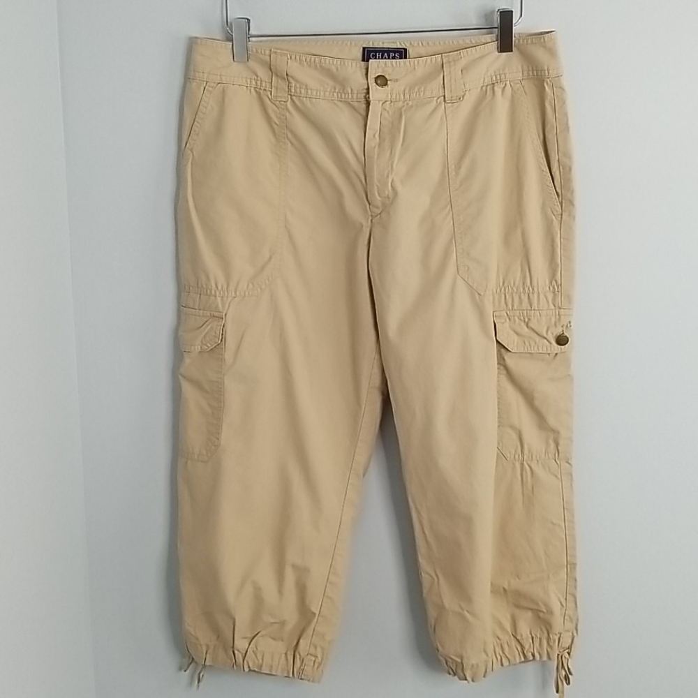 CHAPS khaki cargo capri pants cinch hem 12